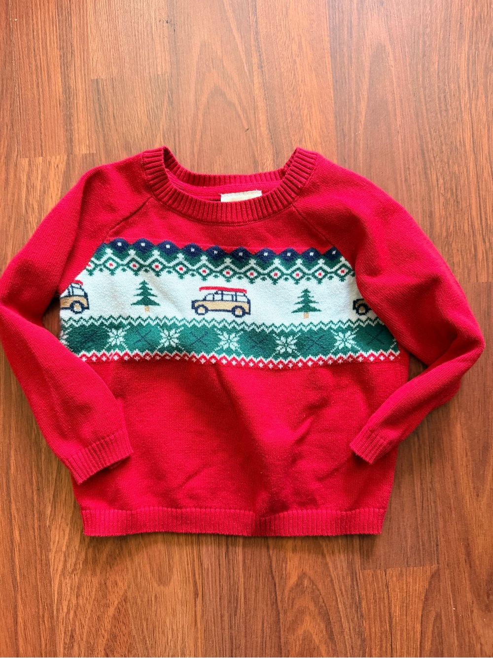 First Impressions Red Fair Isle Kids Sweater with Green & White Panel